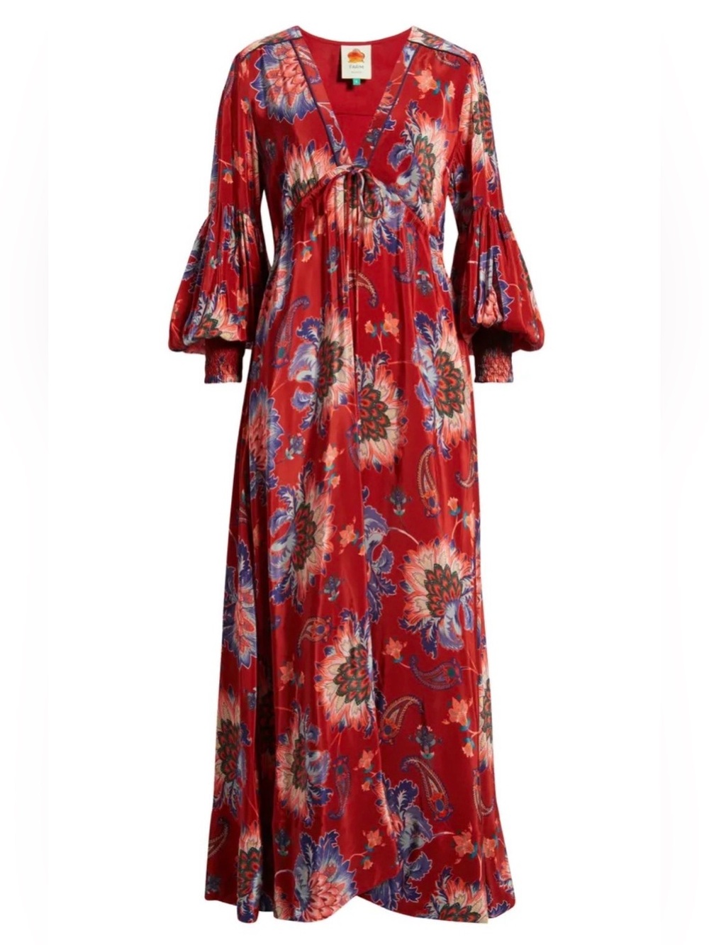 FARM RIO LUANG BALLOON SLEEVE MAXI DRESS RED FLORAL SZ XS